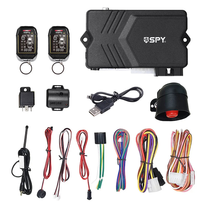 SPY Two Way Car Alarm System Full Set Immobilization Remote Starter Keyless Entry Automotive Smart Start Stop Button Lock Kit-EXPROTAS