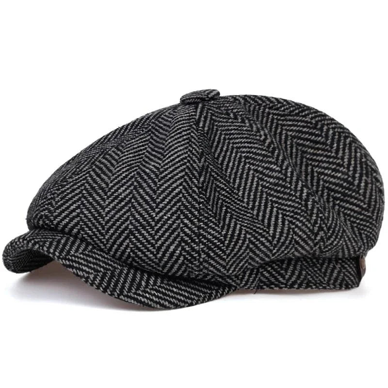 Tweed Peaky Blinders Hat Adjustable Newsboy Cap Herringbone Wool Flat
