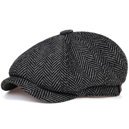 Tweed Peaky Blinders Hat Adjustable Newsboy Cap Herringbone Wool Flat