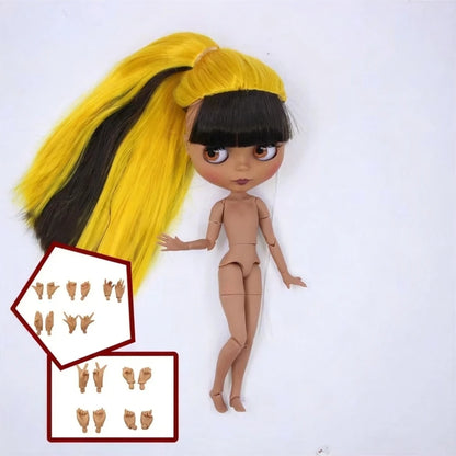 ICY DBS Blythe Doll Black Skin Joint Body Colourful Hair 1/6 BJD Dress Up