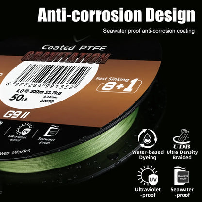 SeaKnight Gravitation G9 II Sinking Braided Fishing Line 150m/300m PTFE UV Resistant