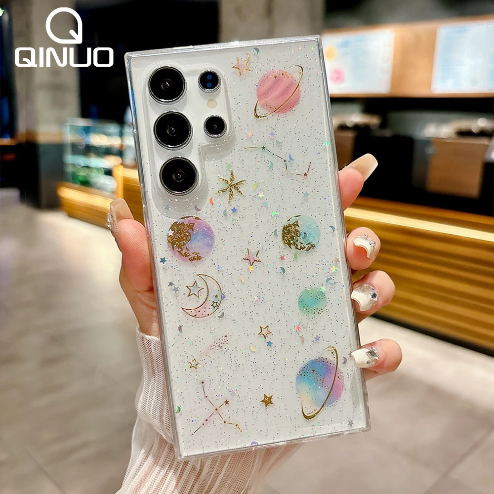 Clear Glitter Star Planet Case for Samsung Galaxy S24 S23 A55 A35 A25 Soft Cover