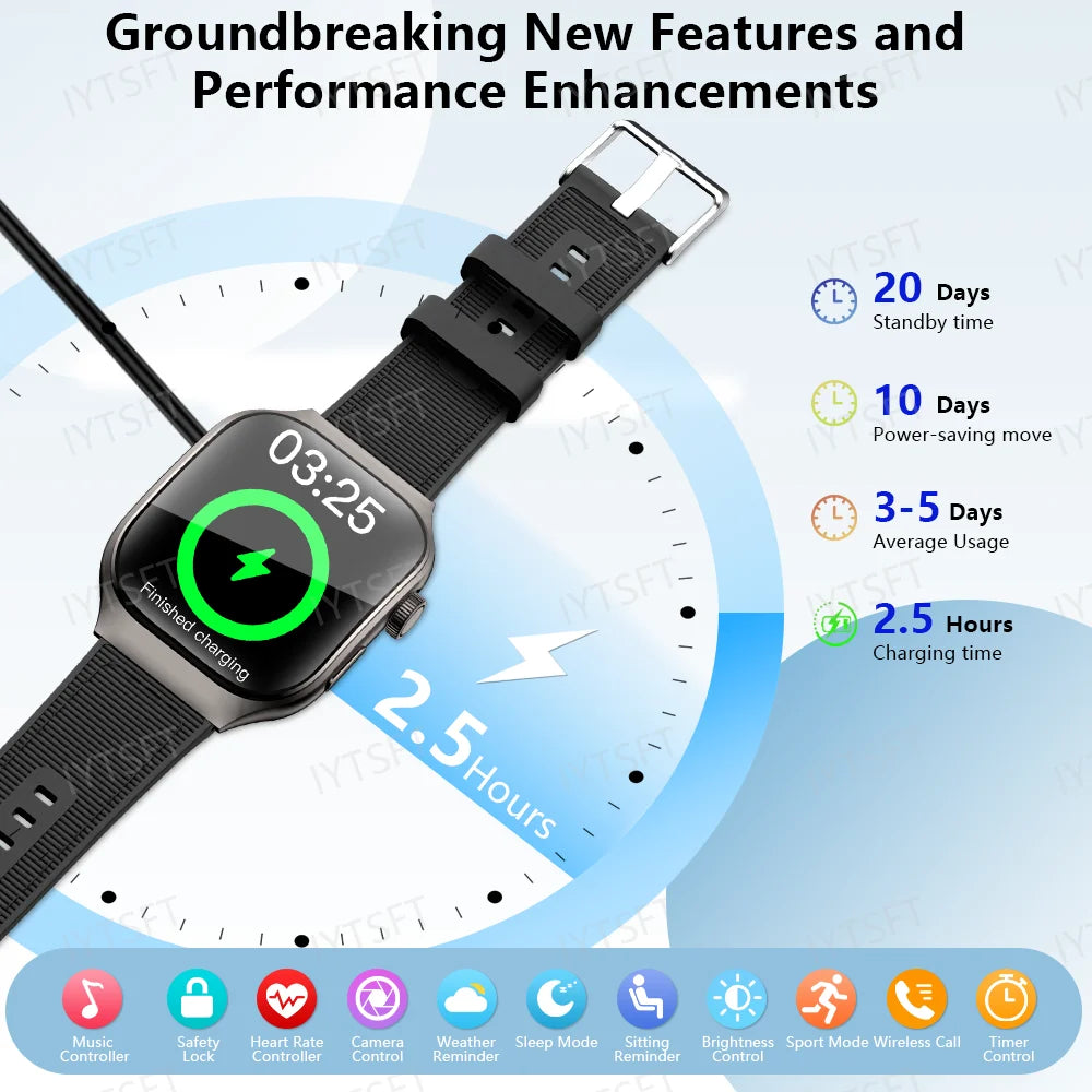 Heart Rate Monitor Smart Watch Bluetooth Call 2.01" for Men Women