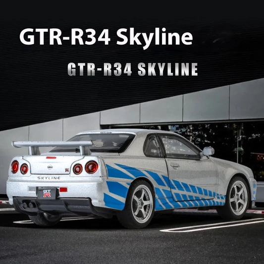 1/32 Nissan GTR R34 Diecast Model Sound Light Toy Car Kids Gift