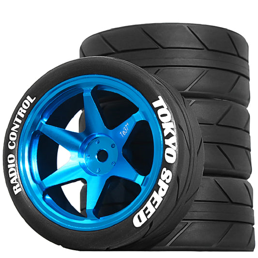 RED SPIDER 65mm Wheel Tires 12mm Hex Blue Rim for 1/10 1/12 1/14 RC Car