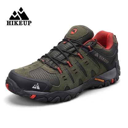 HIKEUP Men's Suede Leather Hiking Shoes Outdoor Trekking Walking Hunting Tactical Sneakers Wear-resistant