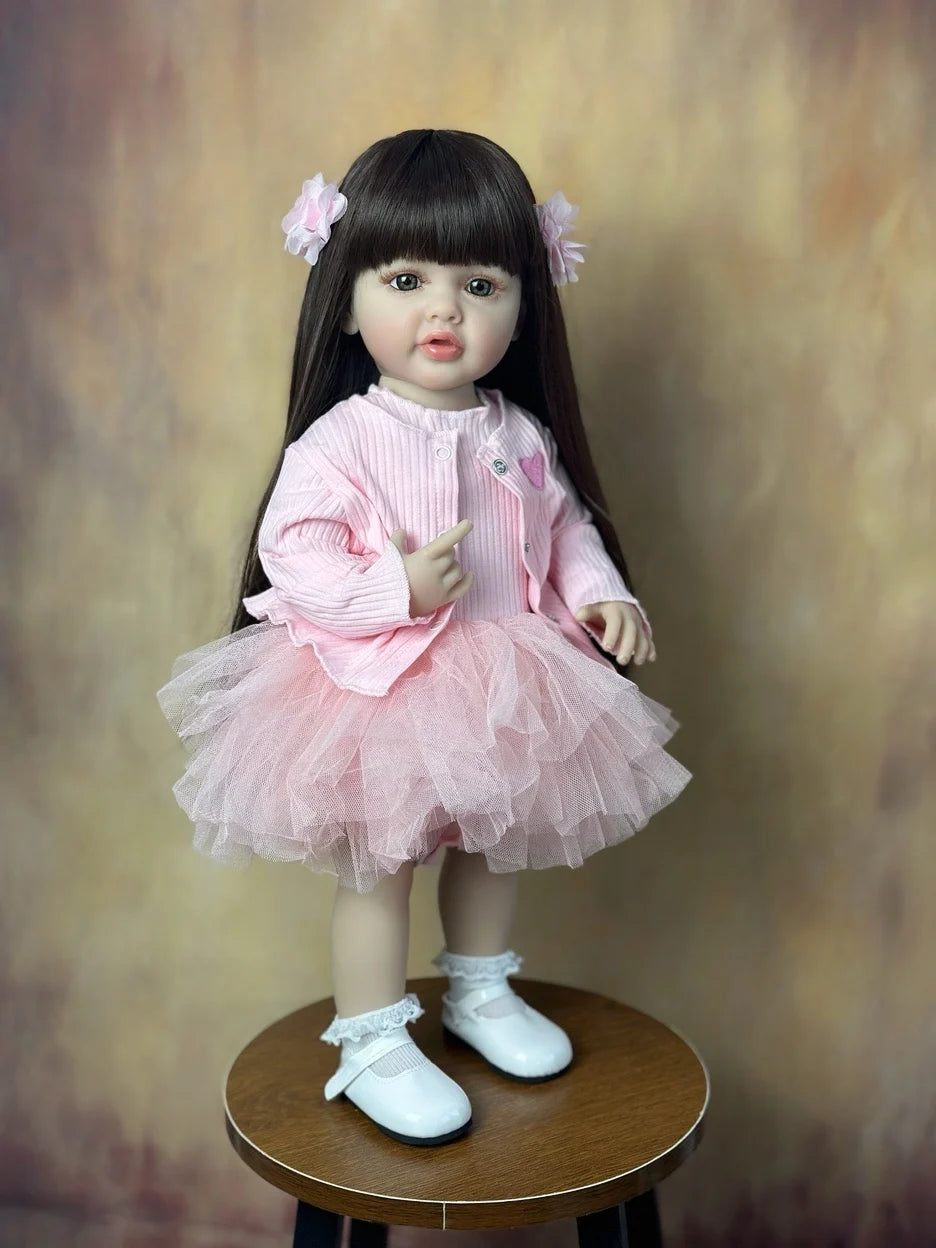 BZDOLL 55CM 22Inch Can Stand Reborn Baby Lifelike Girl Doll Full Soft Silicone Body Princess Toddler Bebe Birthday Gift-EXPROTAS