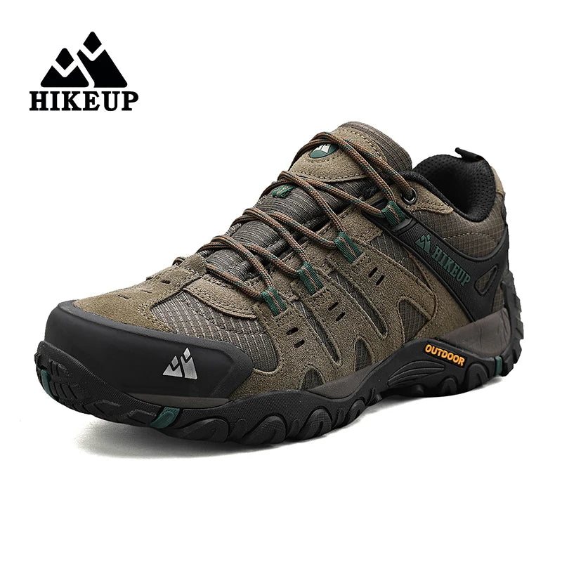 HIKEUP Men's Suede Leather Hiking Shoes Outdoor Trekking Walking Hunting Tactical Sneakers Wear-resistant