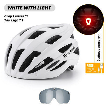 WEST BIKING Men Women Cycling Helmet With Taillight Goggles Sun Visor Bicycle Helmet MTB Road Bike Safe Cap Motorcycle Helmet-EXPROTAS