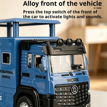 1:43 Diecast Camper Van Model Toy with Sound Light Adjustable Roof Doors