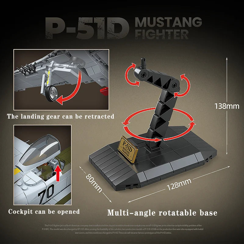 WW2 P-51 Mustang Fighter Plane Building Blocks Aircraft Brick Model Toy Set