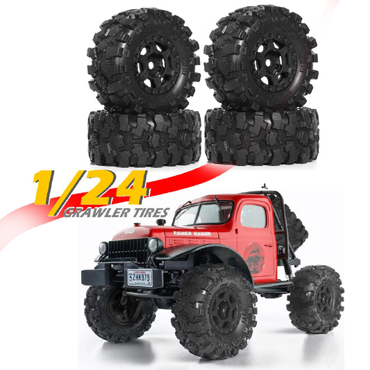 RED SPIDER 1.0 Beadlock Wheels & Mud Tires Set for 1/18 1/24 RC Crawler SCX24