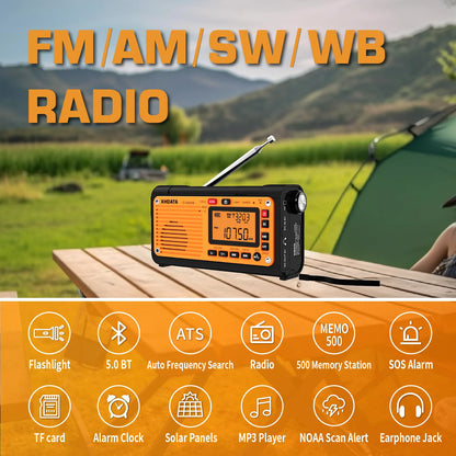 XHDATA D-608WB Emergency Radio | Crank, NOAA, Bluetooth, Speaker, Flashlight