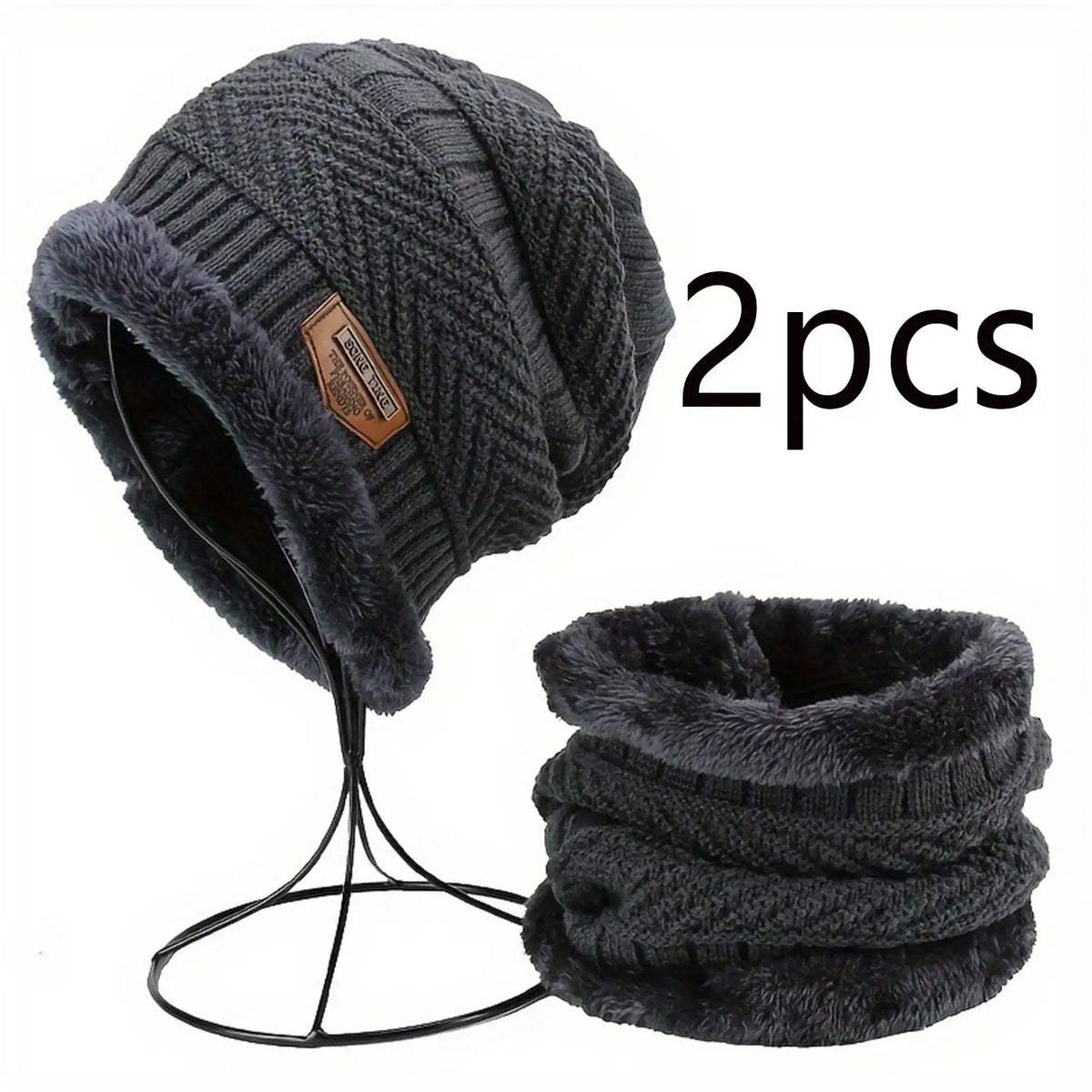 Men Women Beanie Winter Hat Scarf Gloves Thick Warm Knit Cap Set