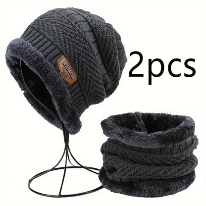 Men Women Beanie Winter Hat Scarf Gloves Thick Warm Knit Cap Set