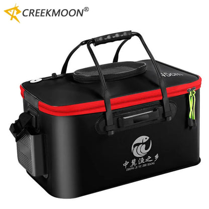EVA Collapsible Live Fish Bucket Net Lid Side Pockets Fishing Water Tank