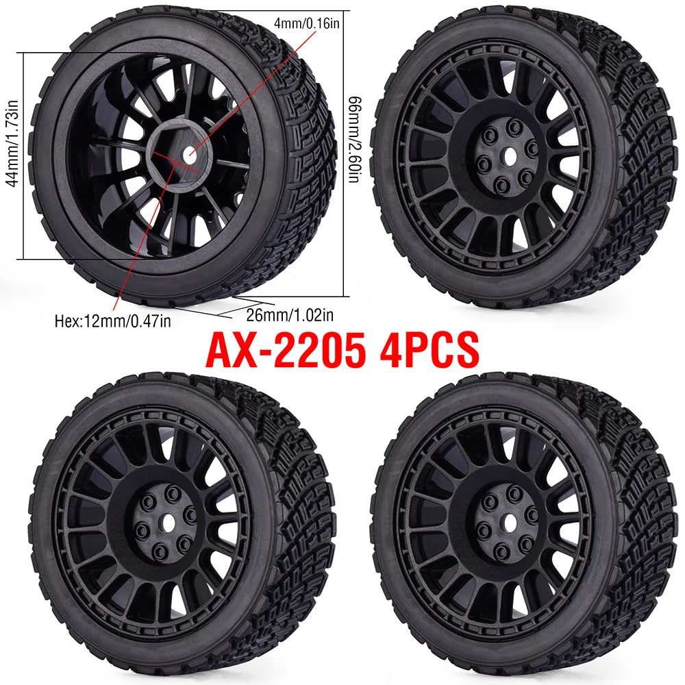 1/10 RC Wheels & Tires Set 12mm Hex On-Road Drift/Rally for Tamiya TT-02 Compatible Chassis