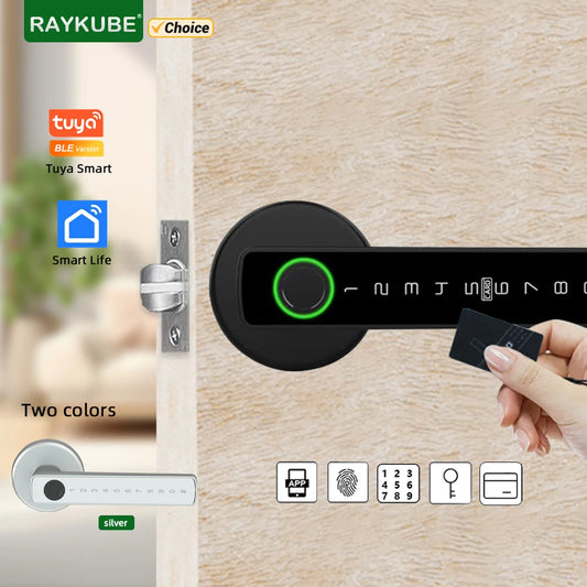RAYKUBE Tuya BLE Fingerprint Door Lock Digital Electronic Lock with Password/Key/IC Card/ Smartlife/ Tuya APP Unlock-EXPROTAS