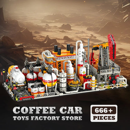 City Street View Industrial Factory Building Blocks Oil Pump MOC Plant Model Toy Gift