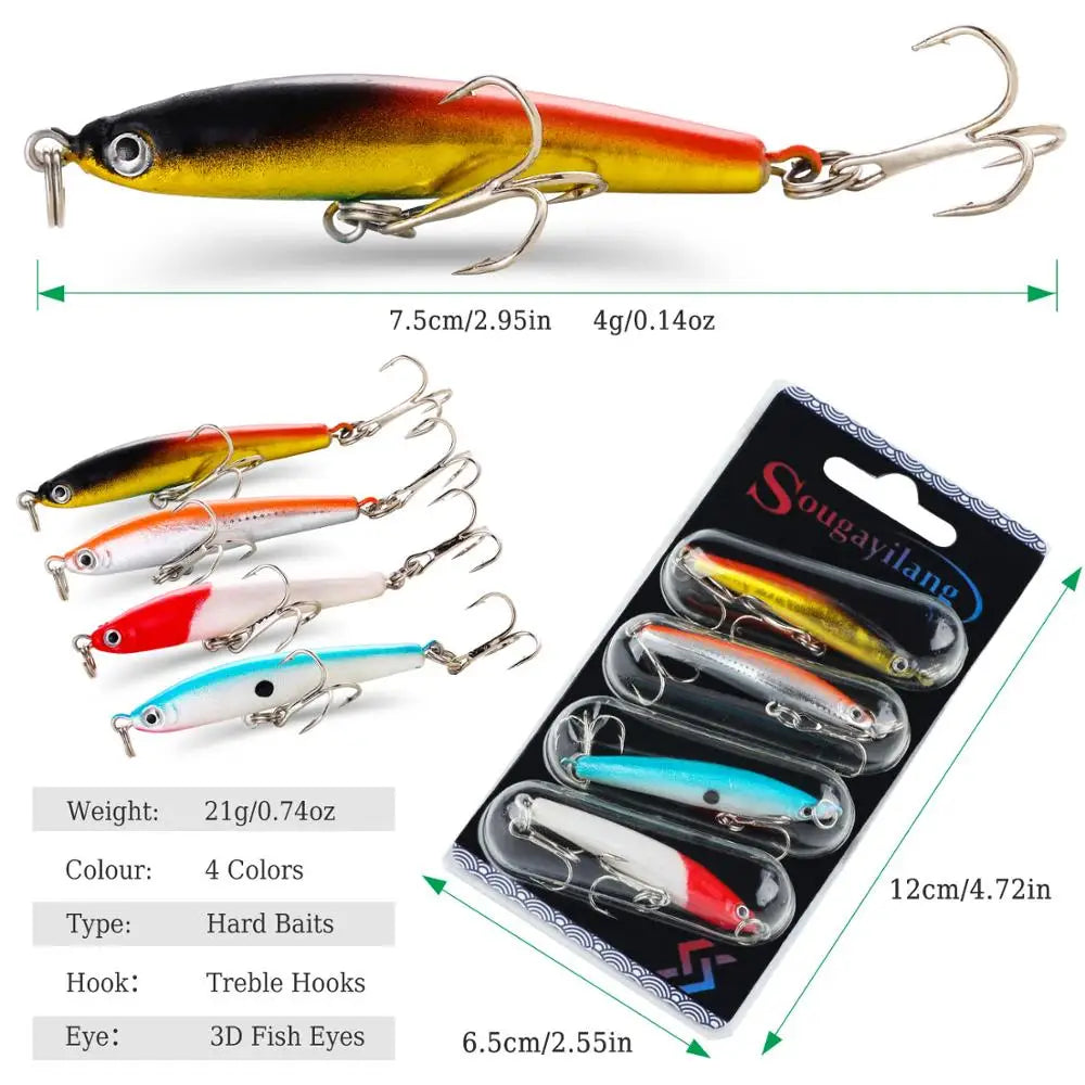 4PCS Hook Fishing Lures Wobbler Set for Bass Sea Carp Bait Tackles