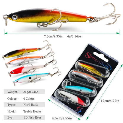 4PCS Hook Fishing Lures Wobbler Set for Bass Sea Carp Bait Tackles