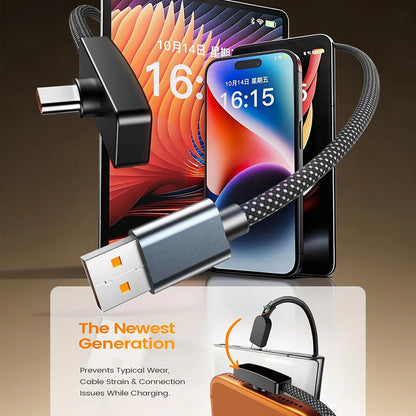 USB Type Cable 100W Fast Charging 90 Degree Right Angle Data Lead