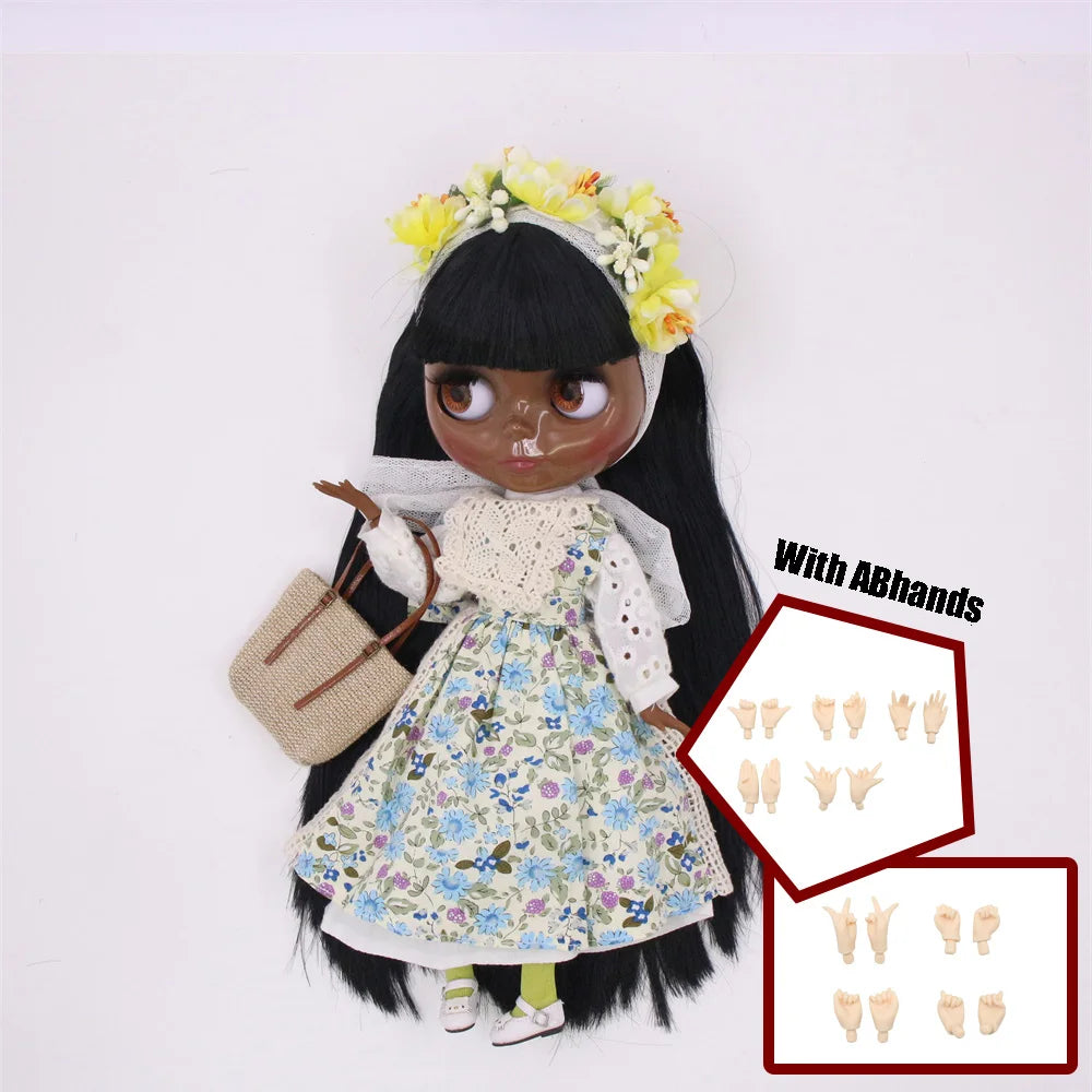 ICY DBS Blythe Doll Black Hair Joint Body Glossy Matte Face DIY Dress Up