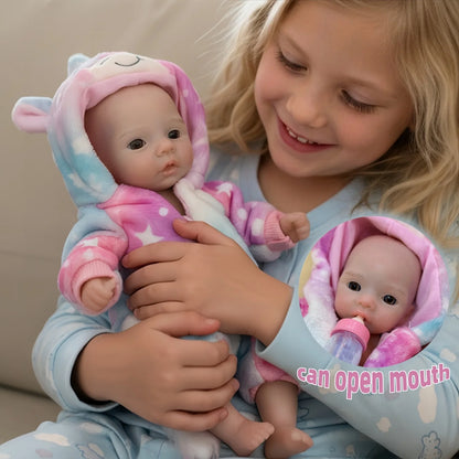 AnjoDoll 10 Inch Silicone Reborn Girl Doll Open Mouth Waterproof Painted Soft