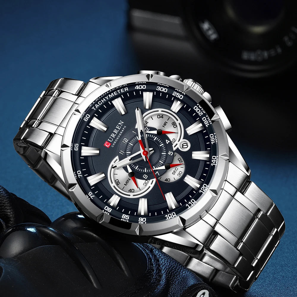 Stainless Steel Curren Mens Quartz Watch Luminous Waterproof Big Dial