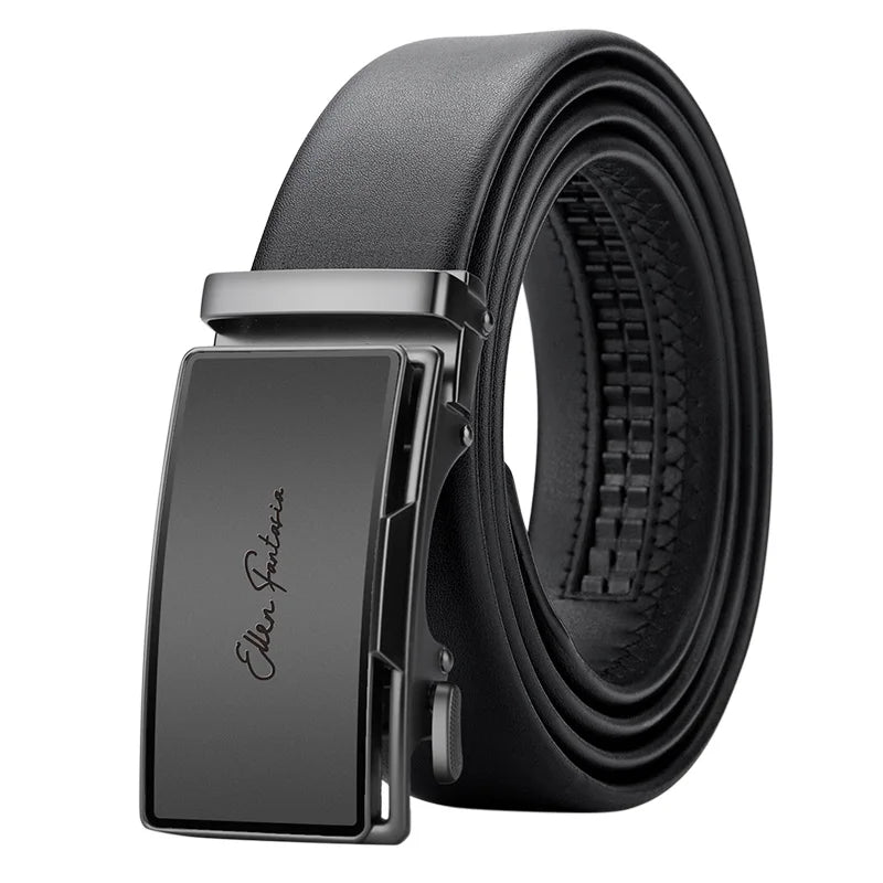 OYIFAN Leather Belt Men Automatic Buckle Ratchet Sliding Dress Black Belts