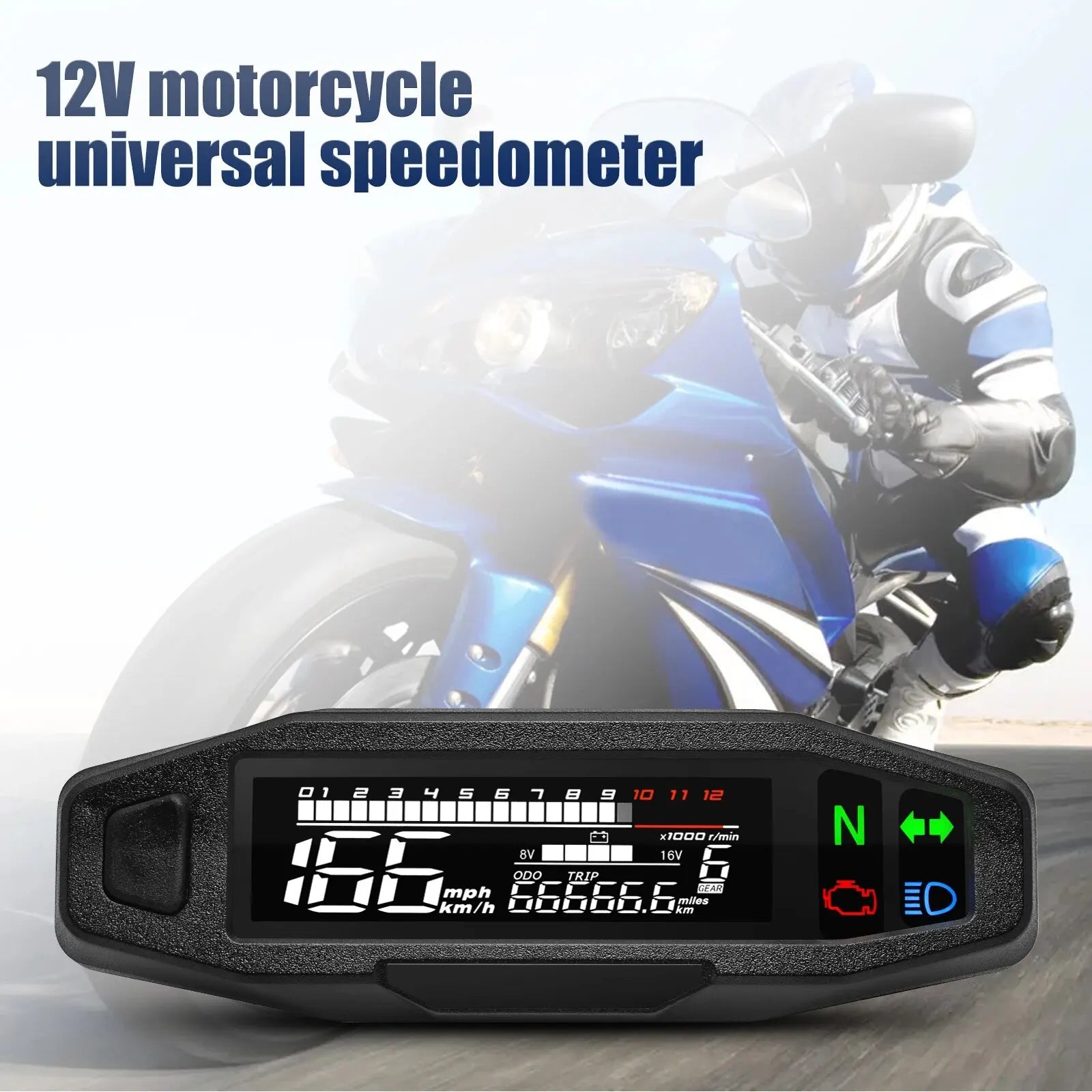 AD Universal Motorcycle Speedometer Digital Speed Meter LED Tachometer Dashboard Instrument Panel Meter LCD Display Y Bracket - EXPROTAS