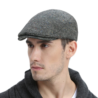 Men's Herringbone Newsboy Hat Wool Blend Flat Cap Gatsby Style