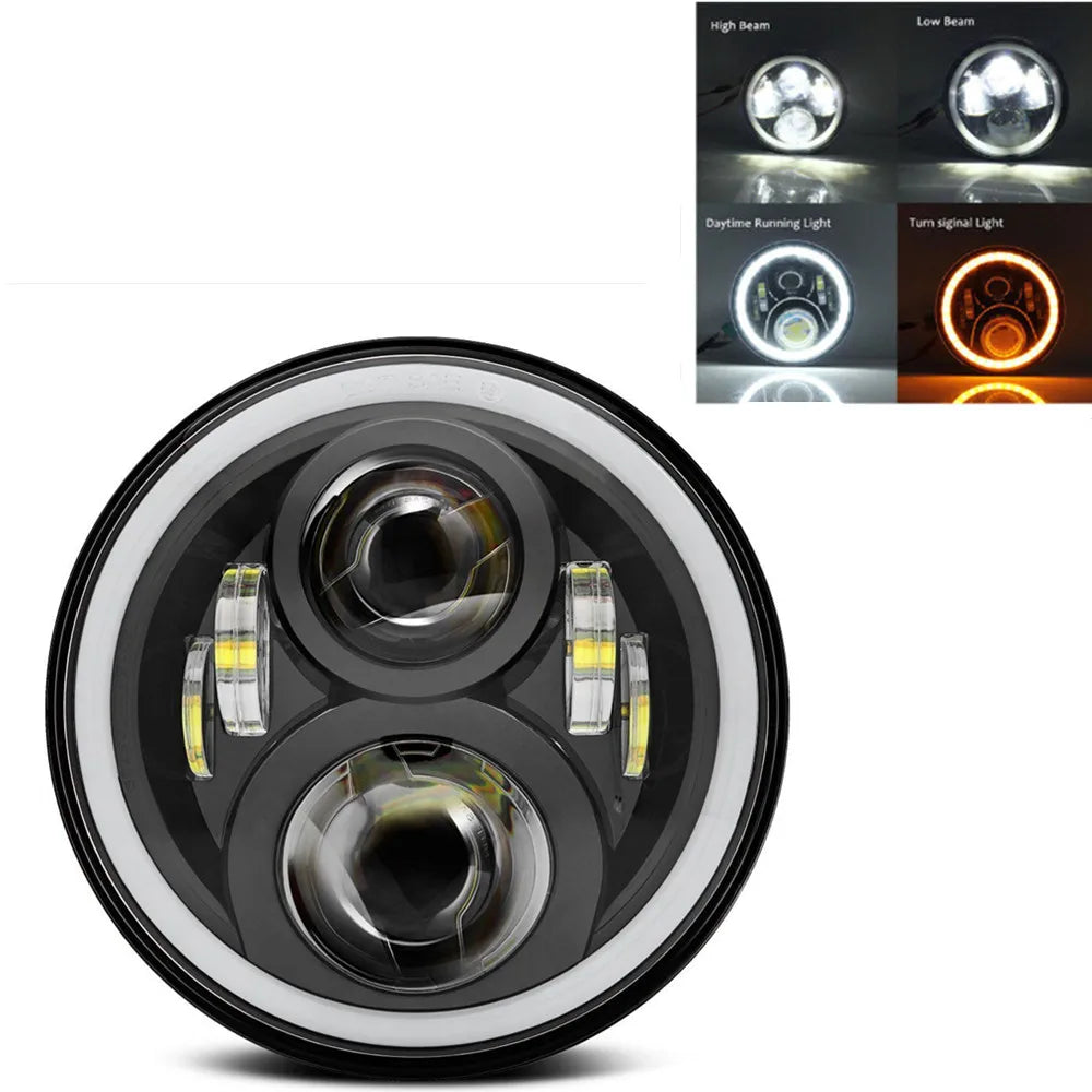 7" LED Headlight w/ DRL Angel Eyes for Harley Honda Yamaha Jeep H4