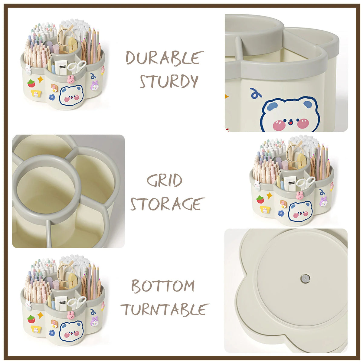 Rotating Pen Holder Large Capacity Desk Organizer Storage Box for Brushes