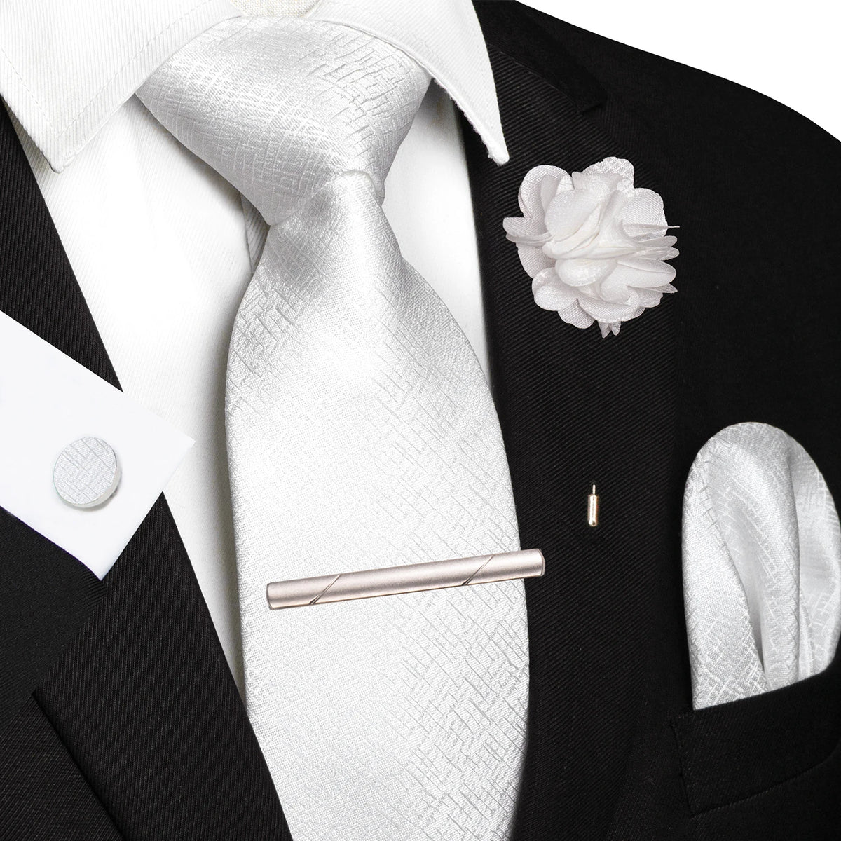Men's Plaid Tie Clip Set with Pocket Square Cufflinks Wedding Accessories