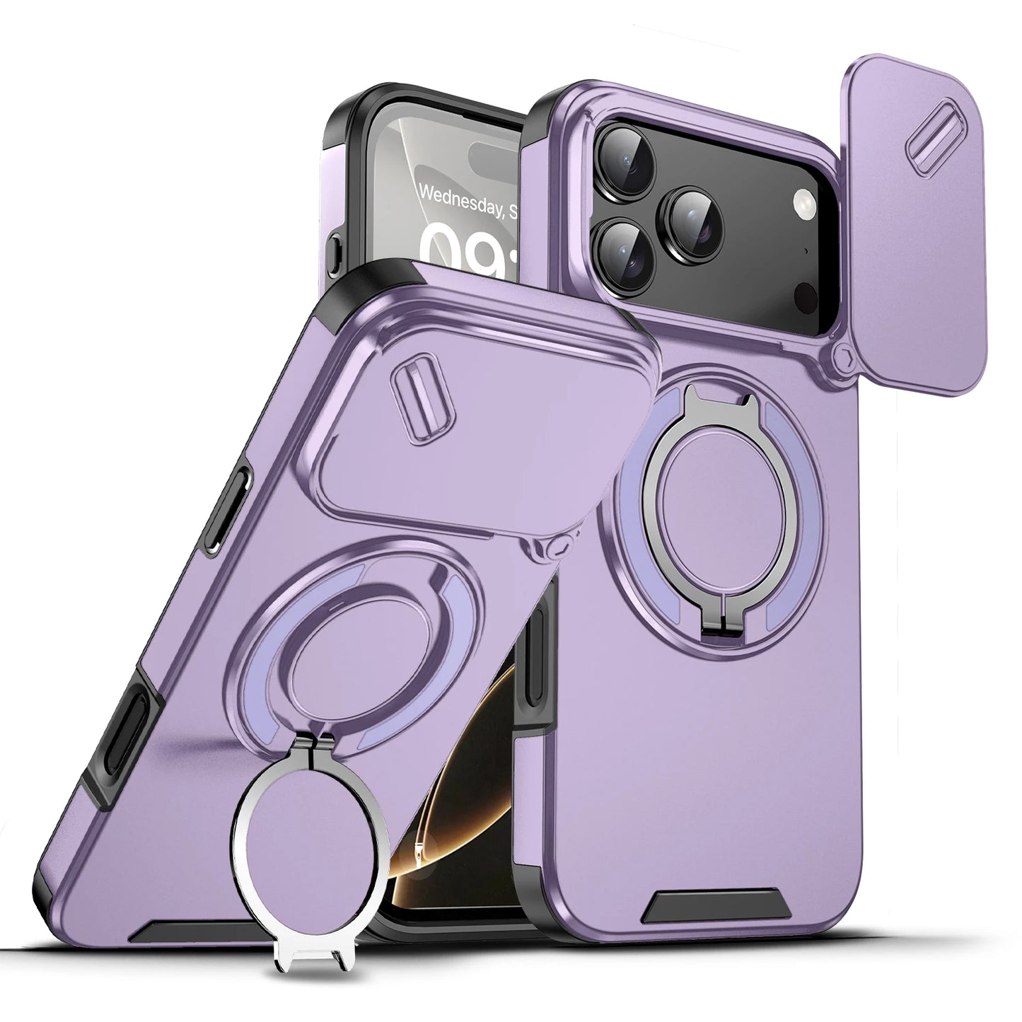 iPhone 11-17 Air Pro Max MagSafe Ring Stand Case Slide Camera Cover