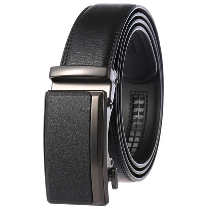 Men's Leather Belt Automatic Buckle 3.5cm Wide Luxury Black Waistband