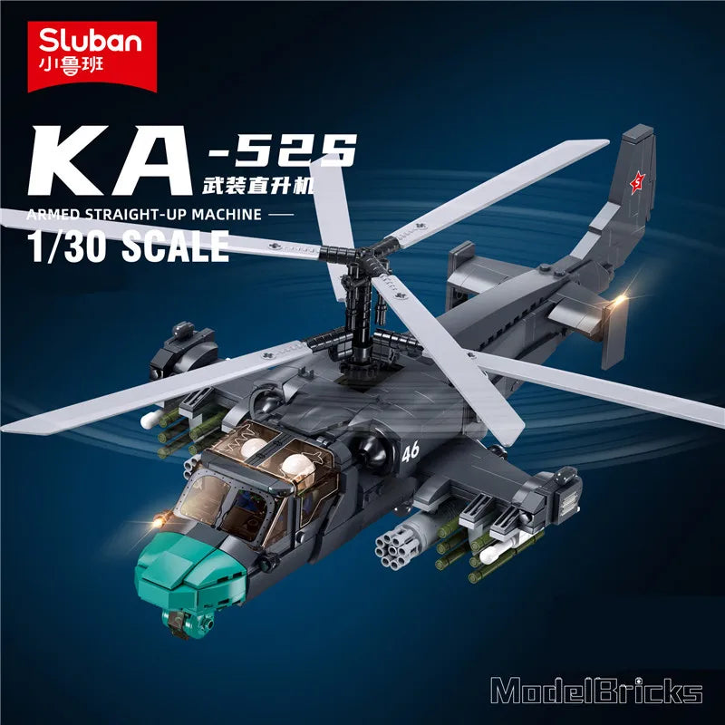 913PCS KA-52S Helicopter Gunship Model Bricks Coaxial Inversion Weapon Creative Building Blocks Educational Toys for Children-EXPROTAS