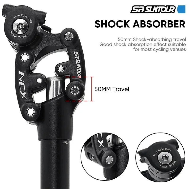 SR Suntour NCX Suspension Seatpost 50mm Travel MTB 27.2–33.9 x 350mm