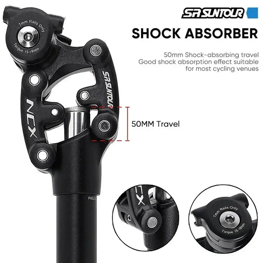 SR Suntour NCX Suspension Seatpost 50mm Travel MTB 27.2–33.9 x 350mm