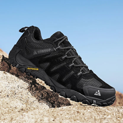 HIKEUP Men's Suede Leather Hiking Shoes Outdoor Trekking Walking Hunting Tactical Sneakers Wear-resistant