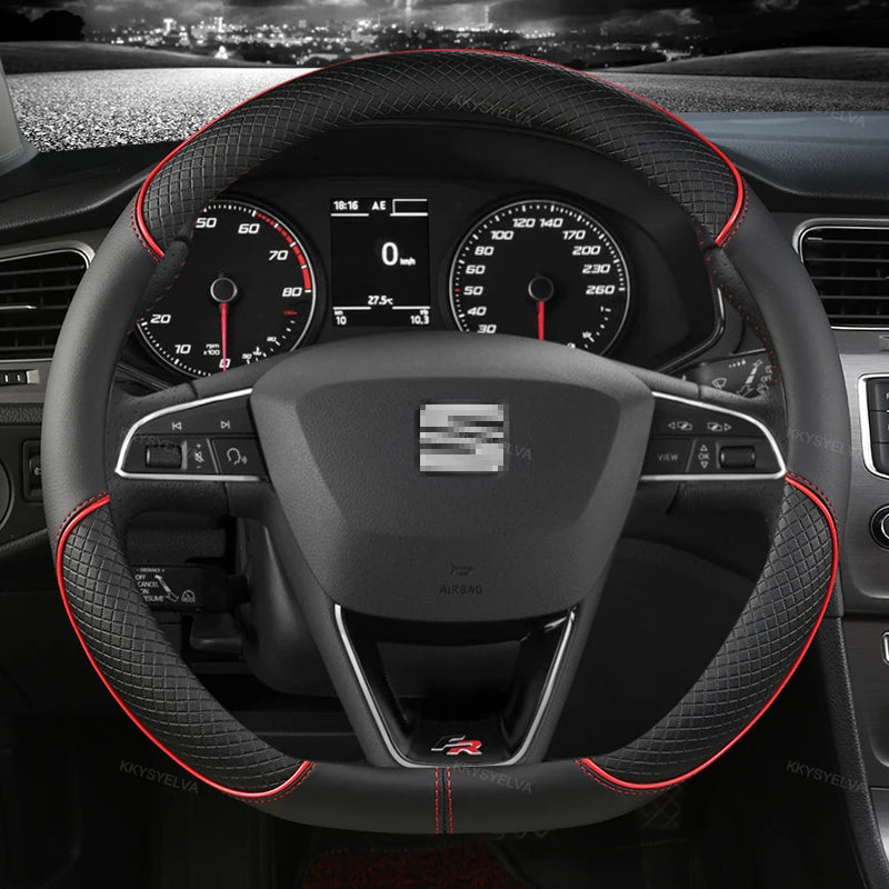 38cm Steering Wheel Cover Microfiber Leather Non-Slip Red Blue Beige Coffee
