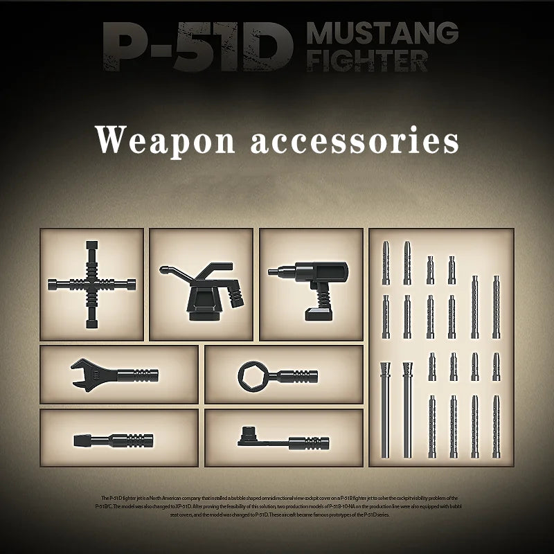 WW2 P-51 Mustang Fighter Plane Building Blocks Aircraft Brick Model Toy Set