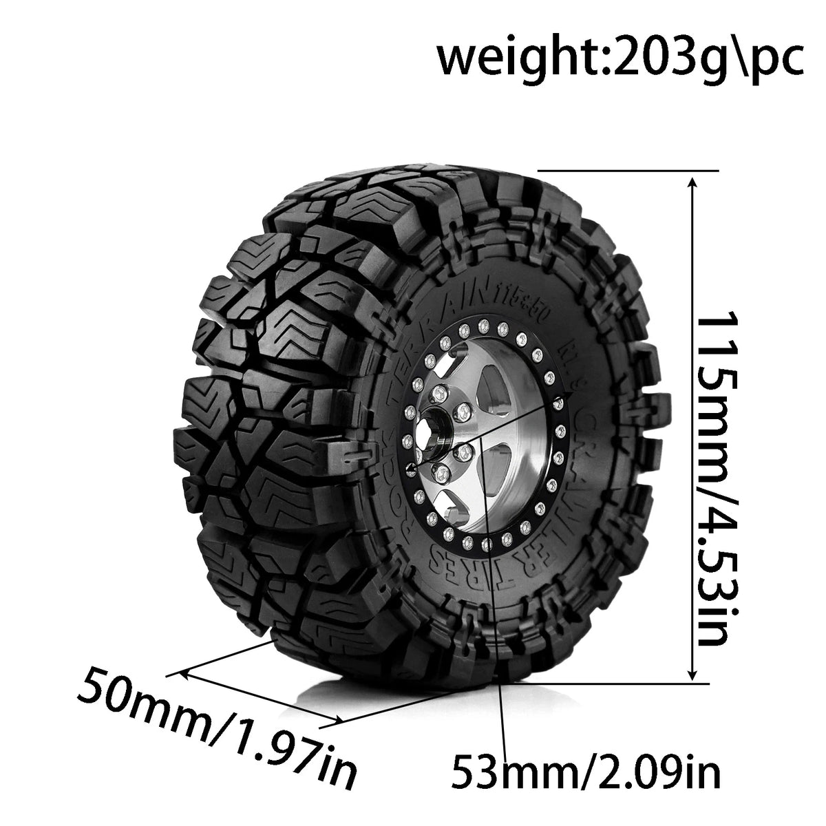 1.9 Inch Wheels and Mud Tires for SCX10 TRX6 Gen7 Gen8 RC Crawler