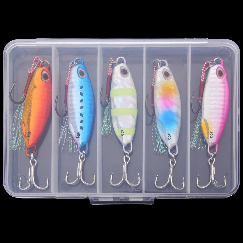 5pcs Slow Cast Metal Jig Fishing Lure Jigging Spoon 10G-50G with Hook Drag Cast Jigging Set Fishing Lure Artificial Bait Tackle