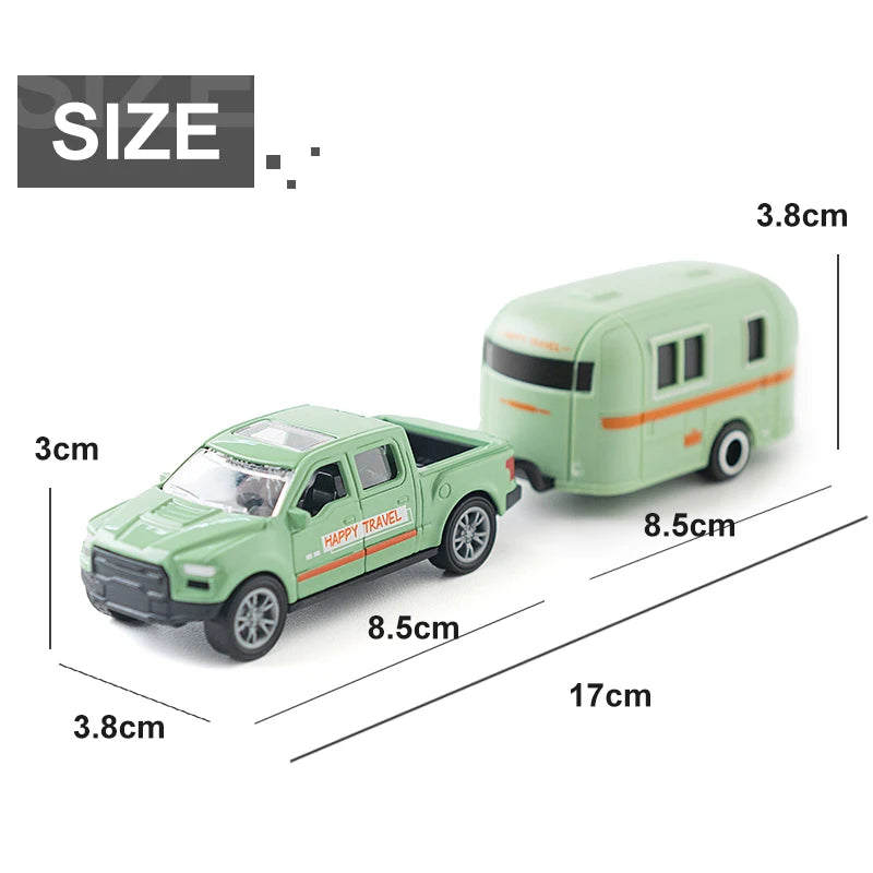 1:64 Alloy Diecast Pickup Caravan Car Miniature Model Pull Back Toy