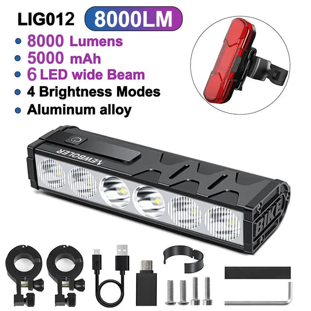 NEWBOLER Bicycle Front Headlight 10000 Lumen 10000mAh USB Rechargeable MTB