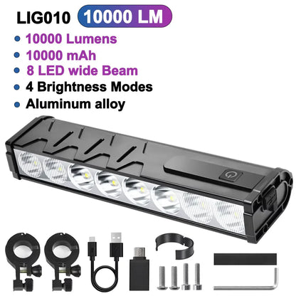 NEWBOLER Bicycle Front Headlight 10000 Lumen 10000mAh USB Rechargeable MTB