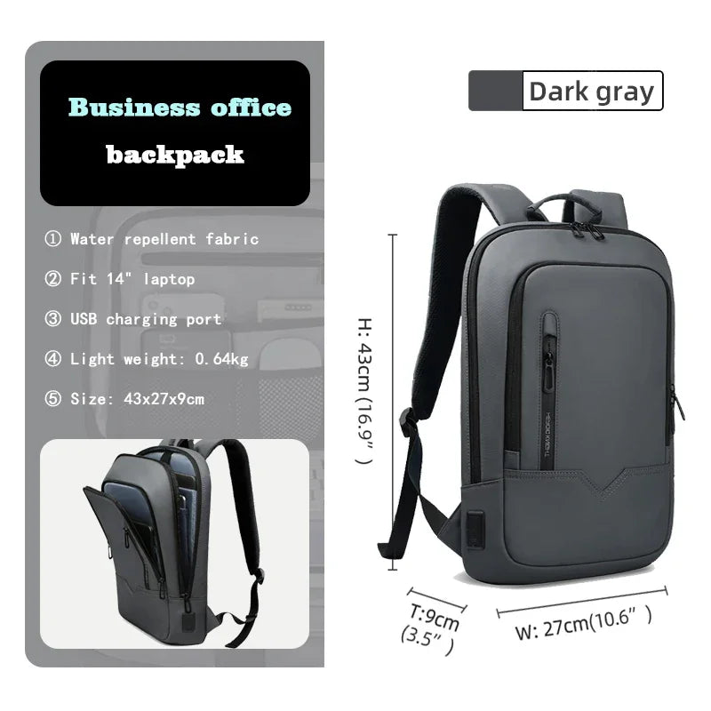 HK Slim Backpack For Men 15.6 Inch Laptop Bags Waterproof Minimalist Business Backpack With USB Charging Casual Travel Work Bag-EXPROTAS