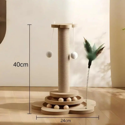 Pet Cat Toy Turntable Solid Wood Sisal Balls Funny Scratching Furniture